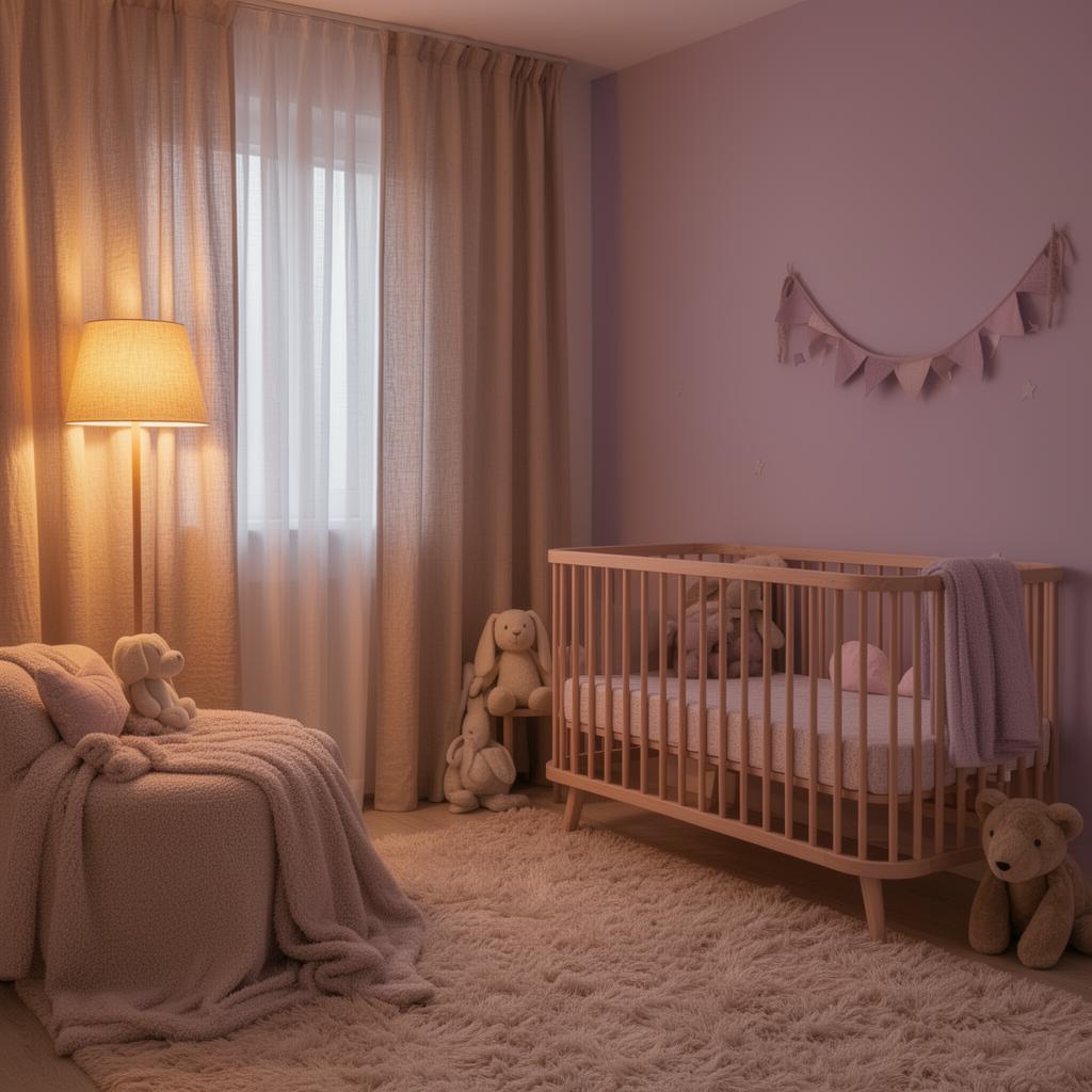 Quarto de bebê aconchegante com iluminação suave